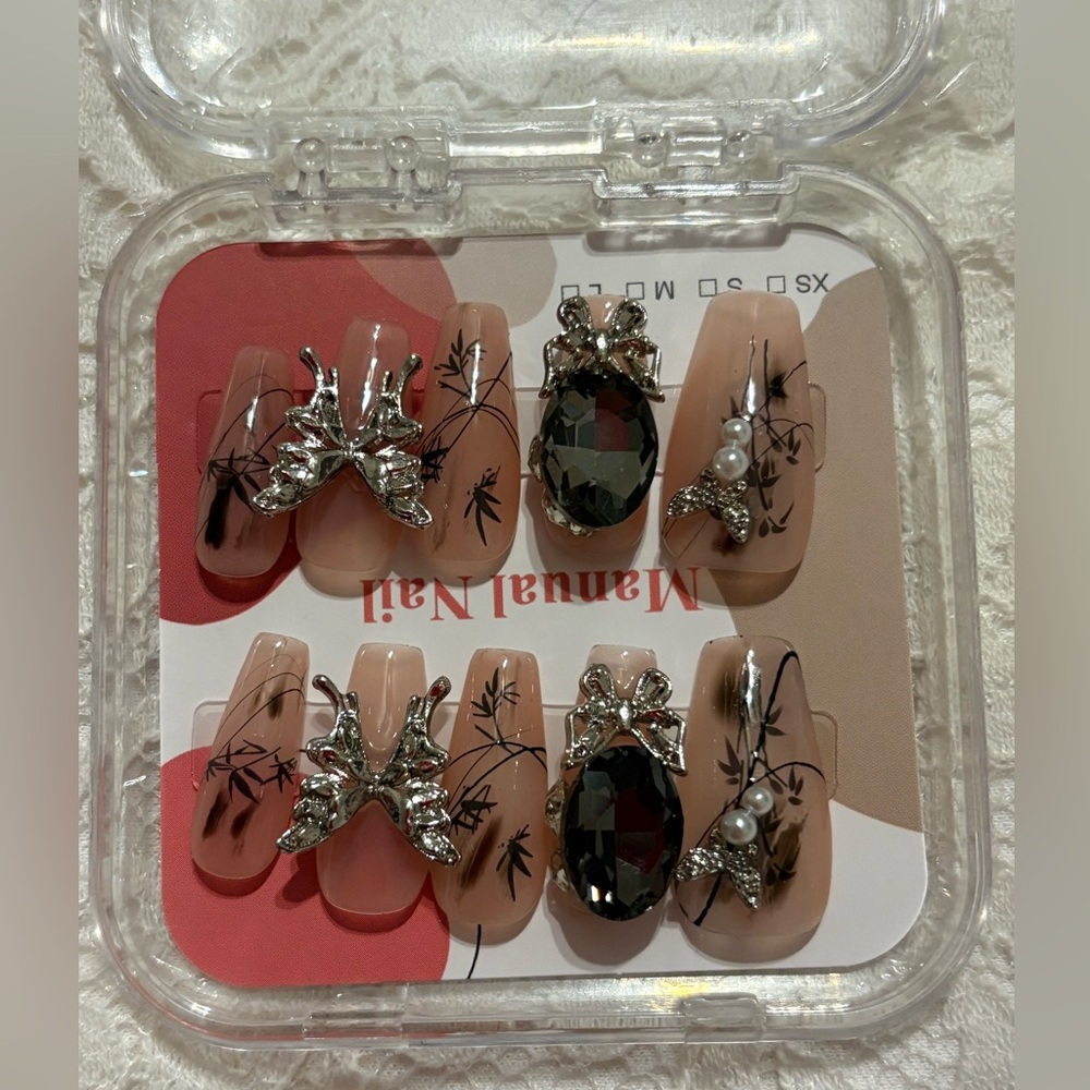 Homemade butterfly mid length press on nails